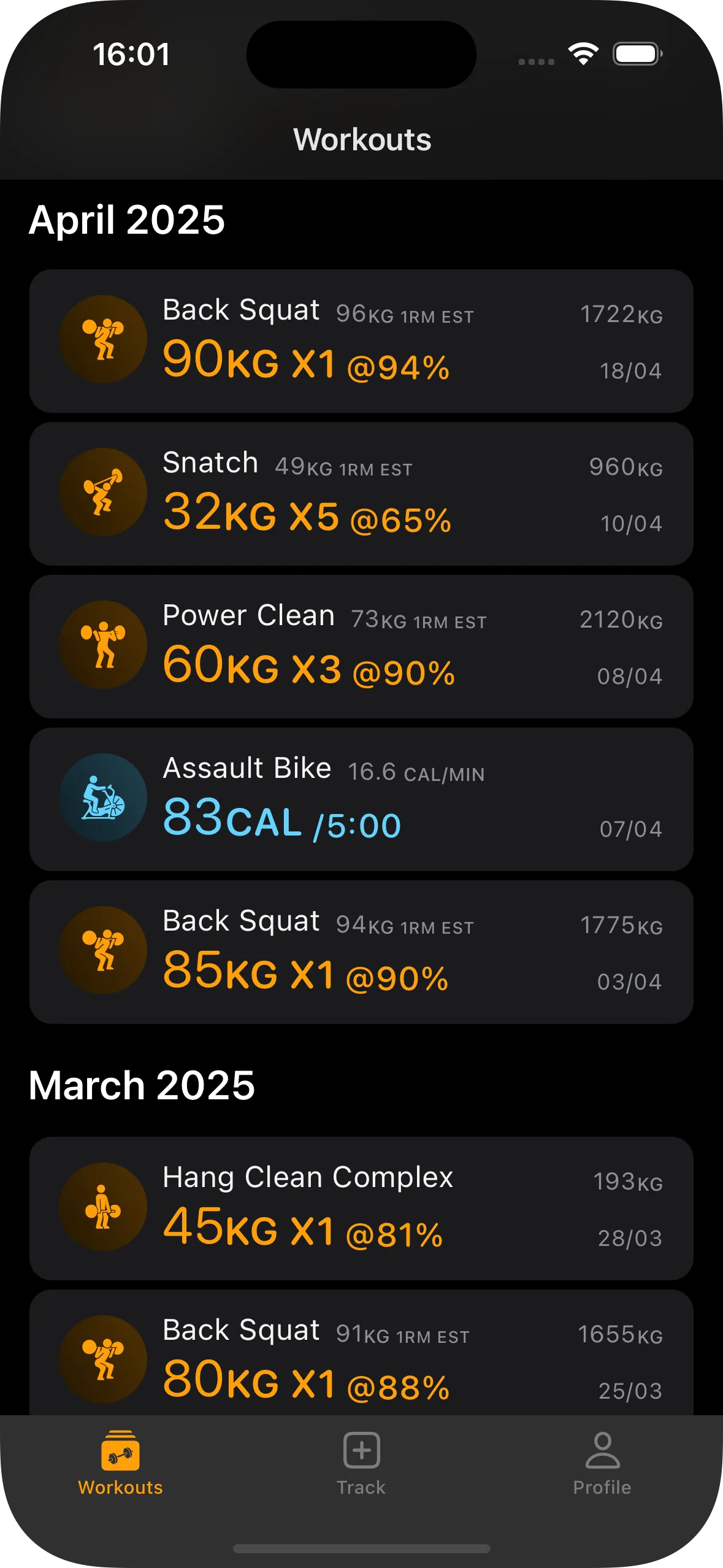 RXd app screenshot showing workout tracking interface